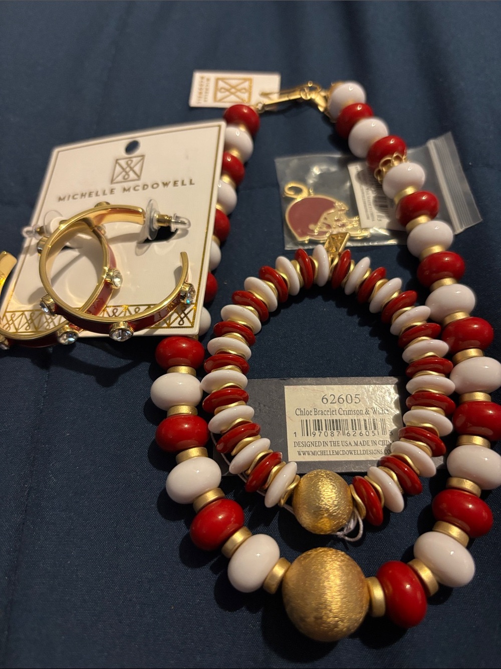 Crimson & White Beaded Bracelet Set-Michelle McDowell